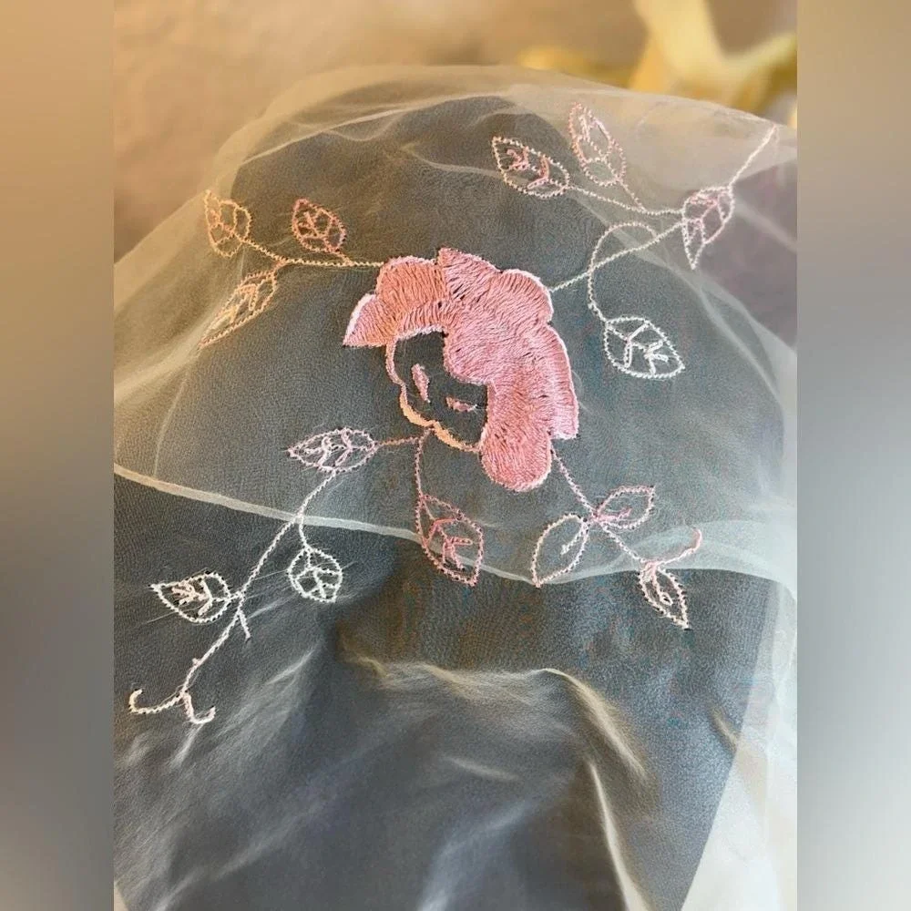 Vtg 1950s Bariba Georgie Nylon Scarf - Hidden Geisha Novelty‎ Embroidery - 60x20